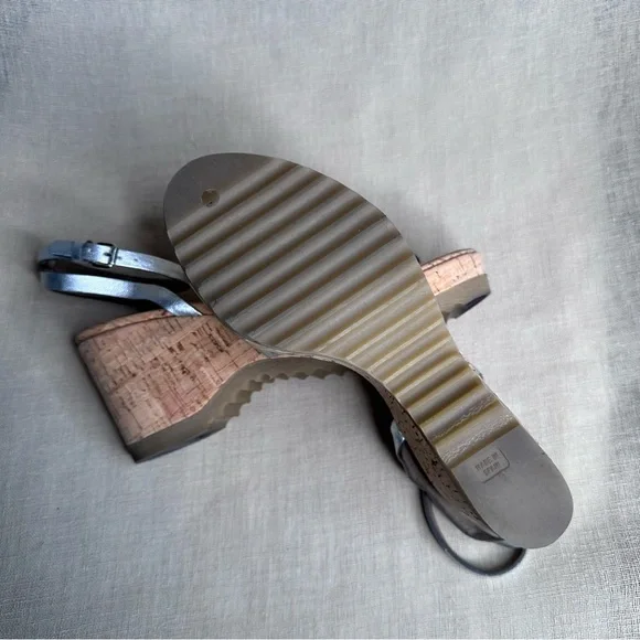 Stella McCartney Linda Cork Platform Metallic Silver Strappy Sandals 37